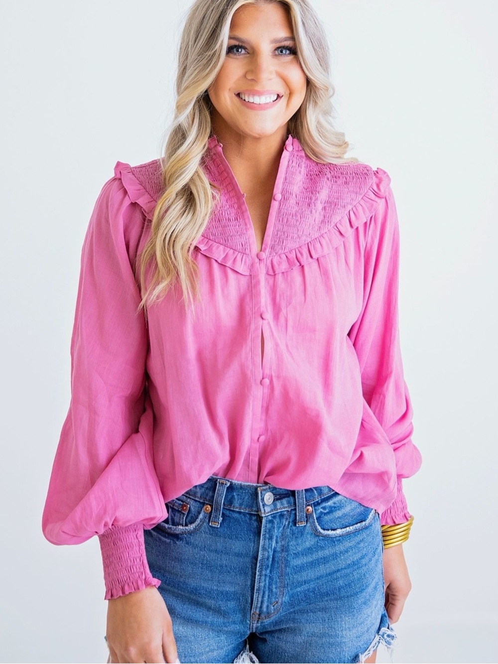 Karlie Pink Linen Smock Top
